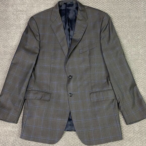 Saks Fifth Avenue Ermenegildo Zegna Cloth Suit 42R Pants 36 Brown Blue Wool - Picture 2 of 16